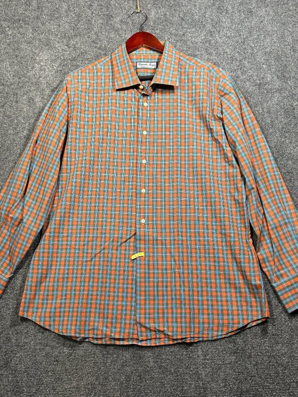 Corporate  Image for Tom James Shirt Mens XL Orange Blue Plaid Button Up